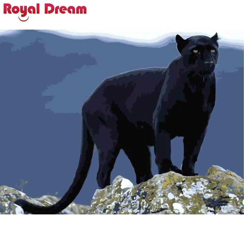 Черная пантера на камне DIY Набор для рисования по номерам Раскрашивание краски