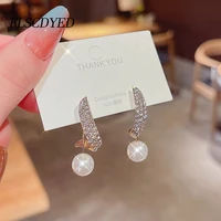 flscdyed exquisite and luxury zircon pearl drop earrings for women silver color new fashion girl party earrings female jewelry