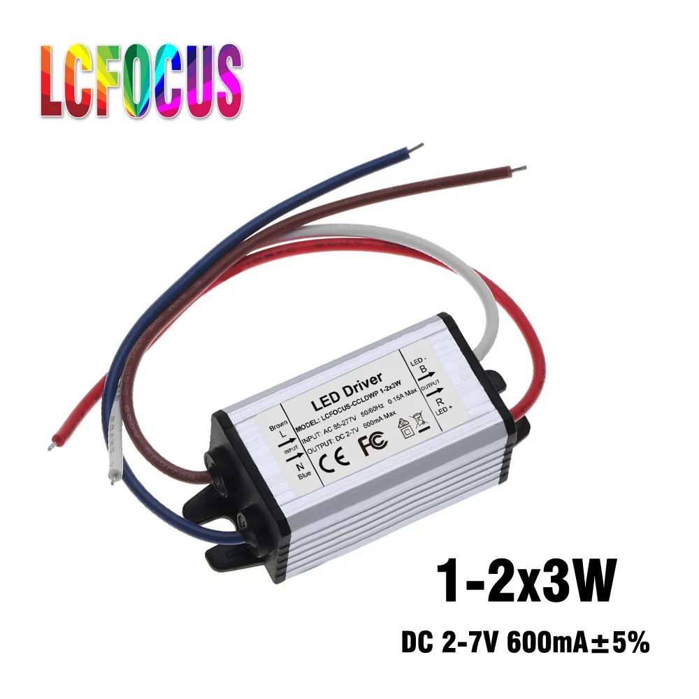 

1-2x3W трансформатор освещения постоянного тока 600mA 3W 6W PF Водонепроницаемый Светодиодный драйвер для Светодиодный прожектор