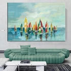 Абстрактная картина маслом на холсте морской пейзаж, настенный постер с изображением лодки в море, Современное украшение для гостиной и дома