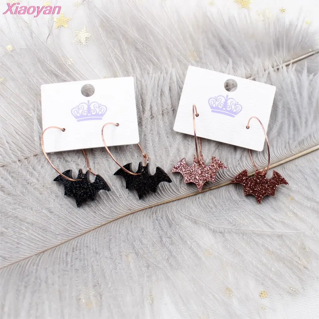 HP091 акриловые висячие серьги в виде летучей мыши Hollween блестящие черные