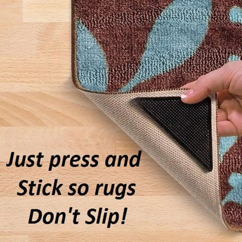

4Pcs Doormat Reusable Anti-skid Rubber Mat Non Slip Patch Mat Washable Rug Gripper Stopper Tape Sticker Black Corners Pad New