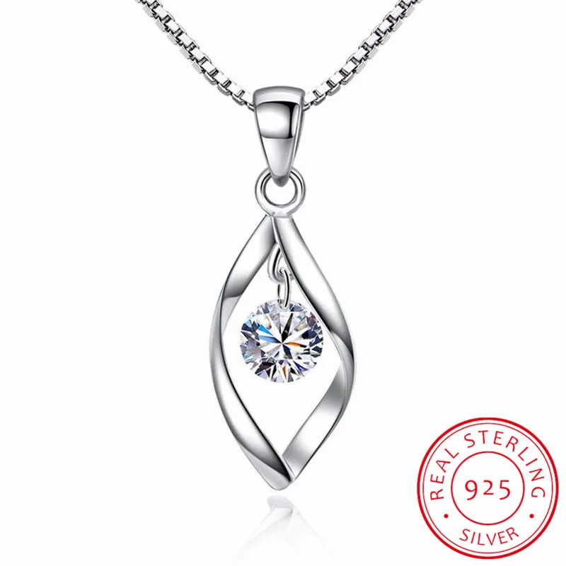 

925 Sterling Silver twist Pendant Necklace Fine Jewelry For Women With 45CM Chain Luxurious Big CZ Crystal Stone Necklace collar