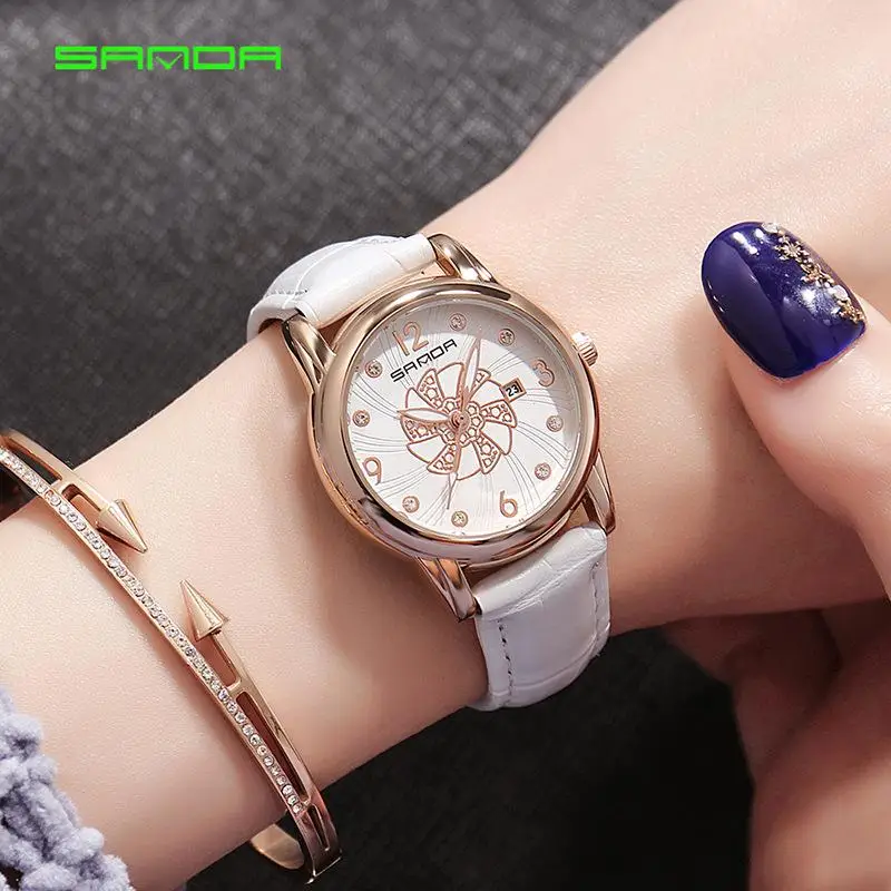 Sanda Лидирующий бренд женские часы водонепроницаемые модные цветочный циферблат