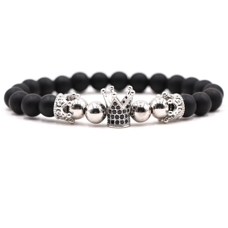 Новая мода подарок Micro Pave Цирконий Hecagon и Коронная Чакра браслет для мужчин, женщин, влюбленных пар черный камень бисер браслеты ювелирные изделия