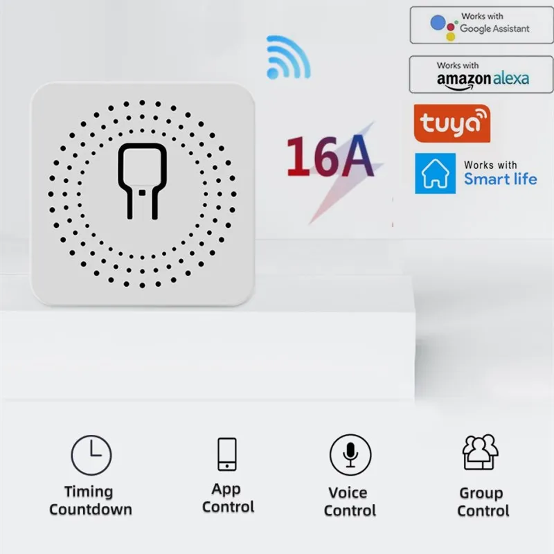 

Умный мини-переключатель, 16 А, Wi-Fi, поддержка 2-стороннего управления, Модуль Автоматизации умного дома, работает с приложением Alexa Google Home Smart ...