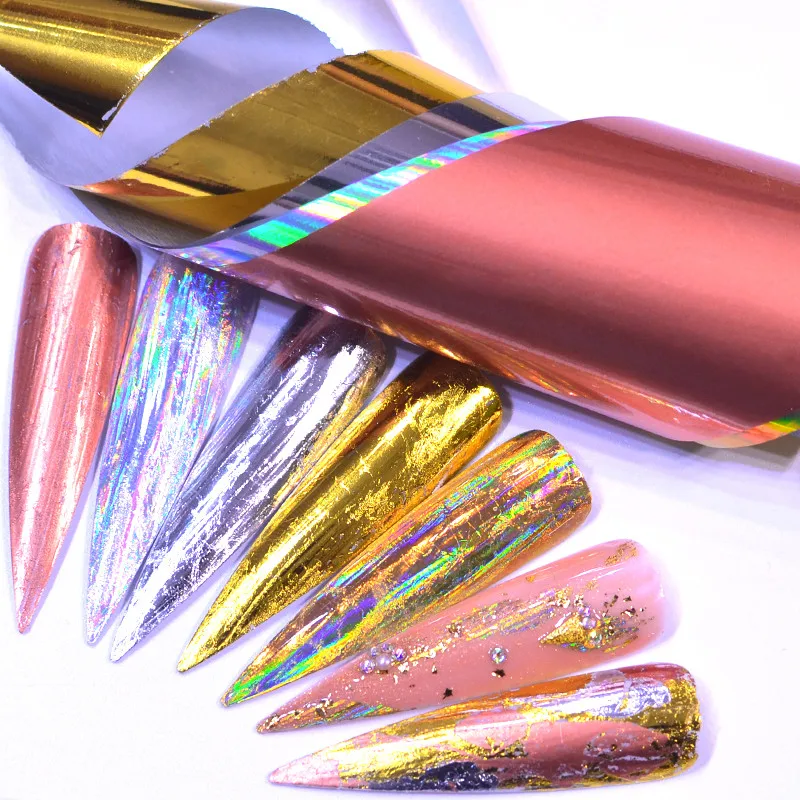 LCJ 5Pcs Laser Rose Gold Matte Metal Foil Nails Holographic Flower Starry Sky Nail Foils Transfer Sticker DIY Manicure Decals | Красота и