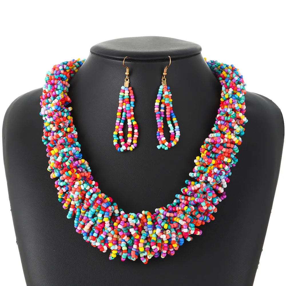 

Bohemian Color Two-Piece Necklace Earrings National Wind 6 Colours Twist Chain2021 Black Friday Explosions New Fashion For Women