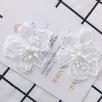handmade white chiffon fabric lace flower patch sticker fit girl women hair jewelry headband wedding decoration 30pcs 7265mm
