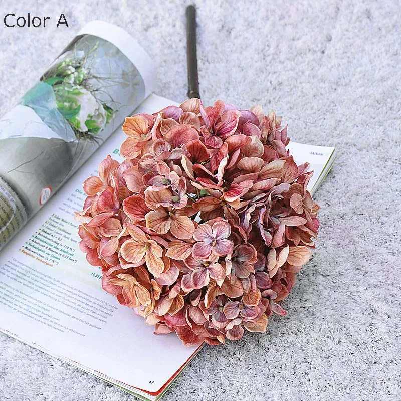 

Luxury dried looking large Hydrangea flower short branch fall decoration silk artificial flowers Photo props hotel decor flores