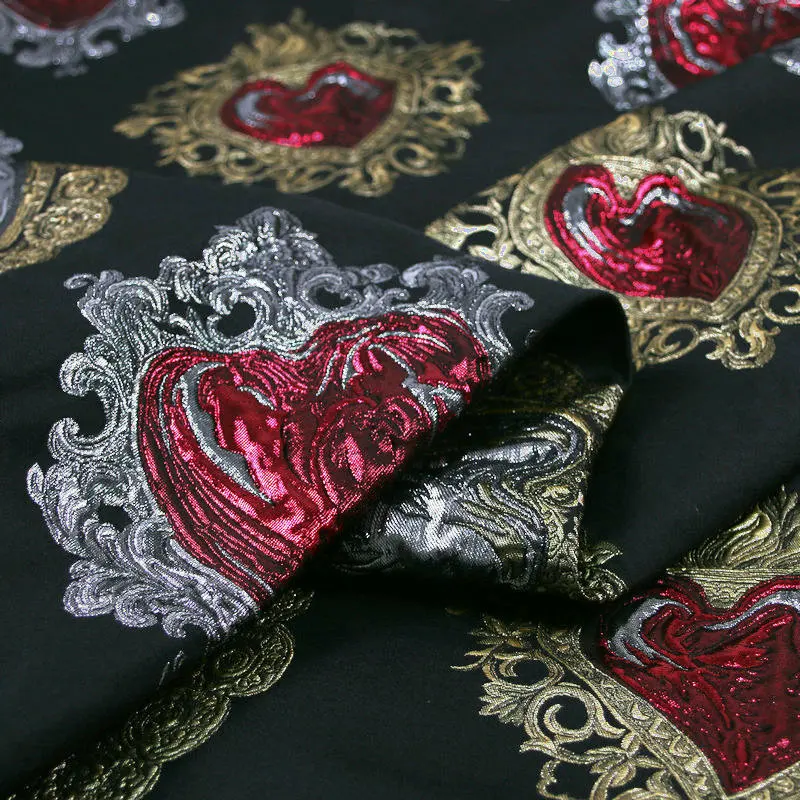 

3D embroidery metallic brocade jacquard fabric gold big heart shape yarn dyed fabric for DIY sewing women kid dress tissus cloth