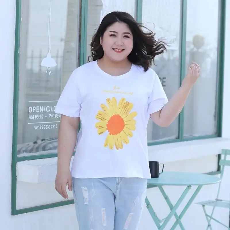 COCOEPPS 5XL 6XL летняя футболка размера плюс с круглым вырезом и принтом повседневные
