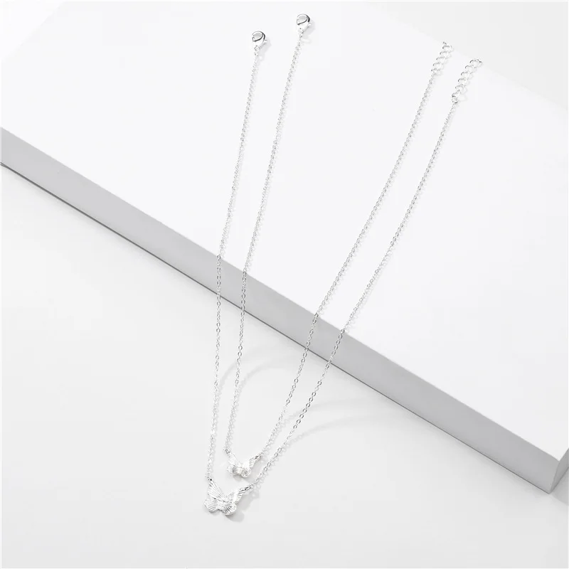 

2020 New Fashion Alloy butterfly double chain necklace with 2 sets