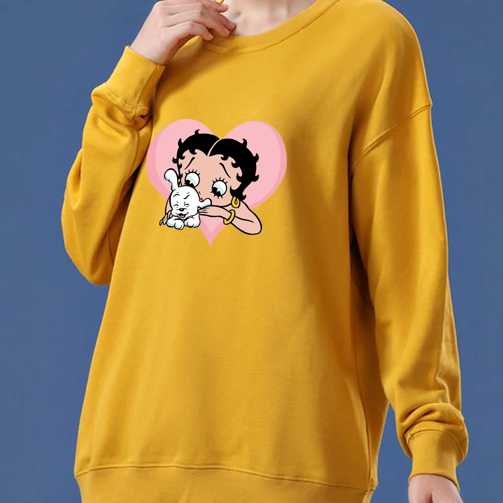 Kawaii Oversize Streetwear 90s Cartoon Print Sweetshirt for Girls Cotton Hoodie Long Sleeve Sweatshirt Women Soft Thin Sweatsuit
