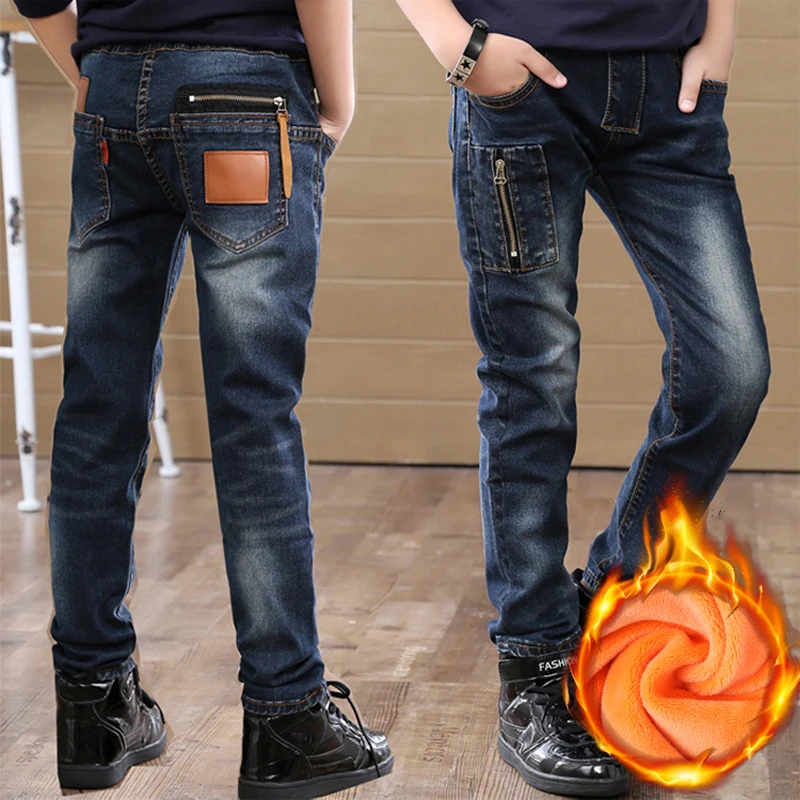 Новые брендовые Детские джинсы повседневные зимние плотные длинные для