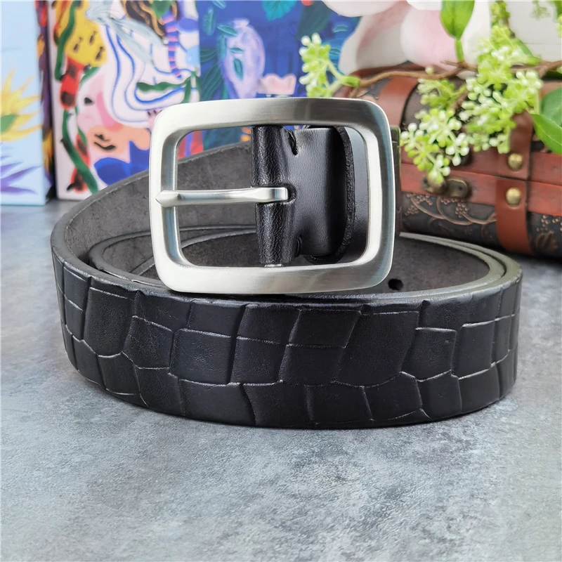 Stainless Steel Belt Buckle Mens Belts Luxury Thick Desiger Genuine Leather Belt Ceinture Belts Men Leather Waist Belt SBT0013
