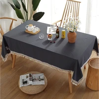 simple and modern solid color tablecloth cotton and linen tassel edge home coffee table tv cabinet dust cloth square tablecloth
