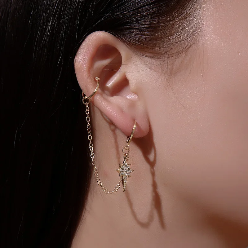 

2021 Fashion Simple Earrings for Women Star Tassel Rhinestone Long Chain Earrings Shine Geometric Tassel Piercing Earring Gift