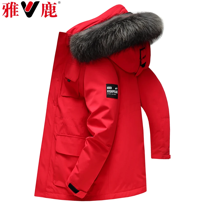 Down Jacket Men's Mid-Length Thickened Work Clothes Casual Handsome Parka Large Fur Collar Winter Coat