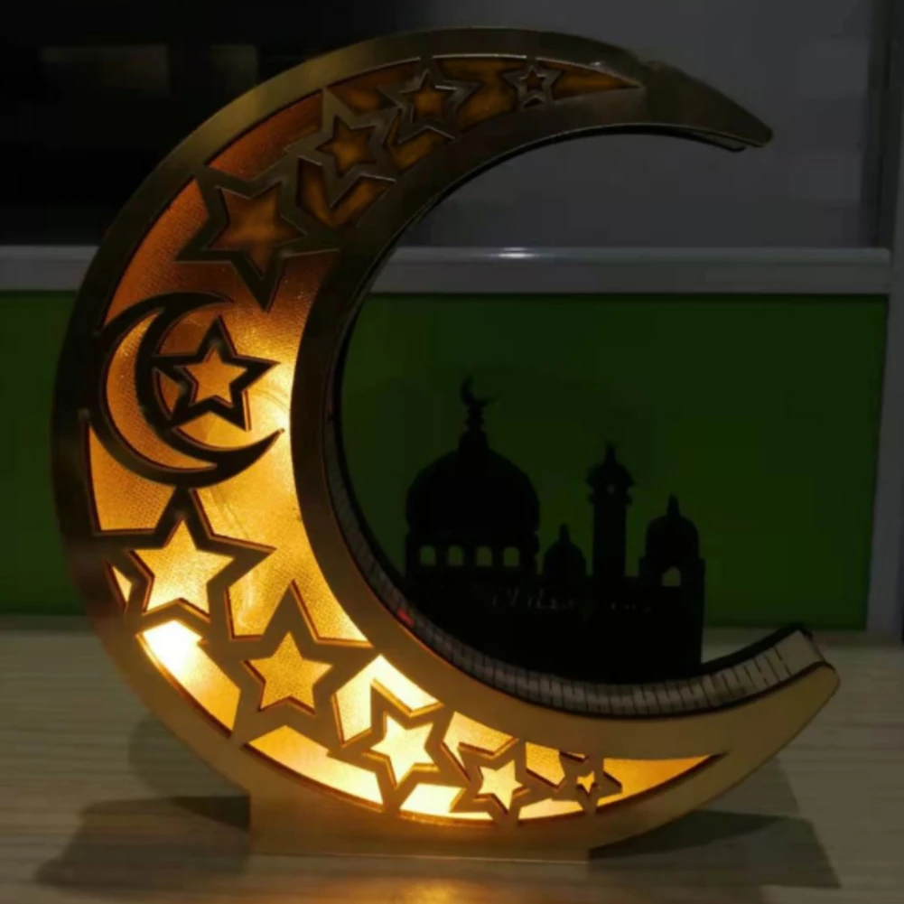 

Wooden Emeilizhai Moon Festival Wooden Emerald Castle Open Flower Letter With LED Lights Table Decoction