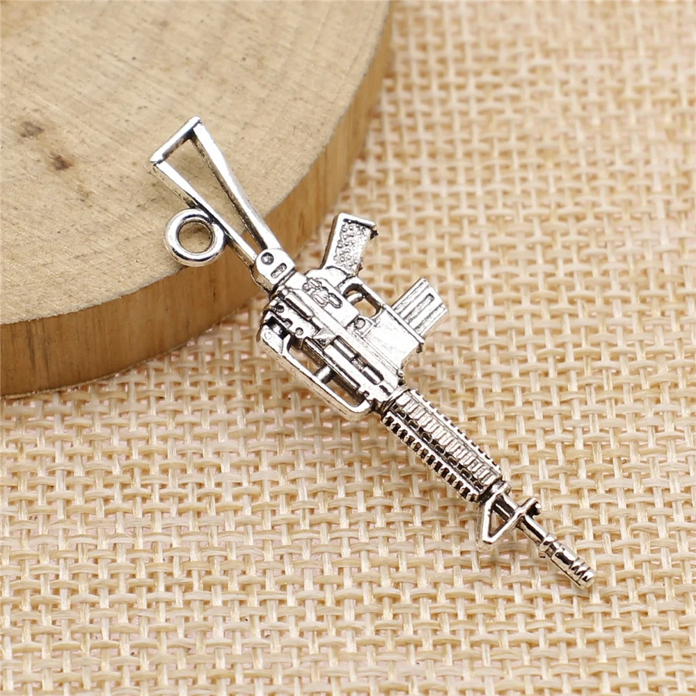 

27pcs 44x13mm antique silver Machine gun machine gun submachine gun charms diy retro jewelry fit Earring keychain pendant