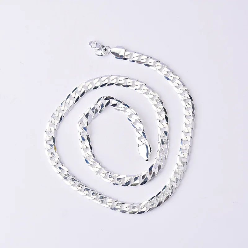 

S925 Sterling Silver Geometric Collares Mujer Naszyjnik Necklaces 7MM 20 Inch 50CM Long Silver Horsewhip Necklace Women Origin
