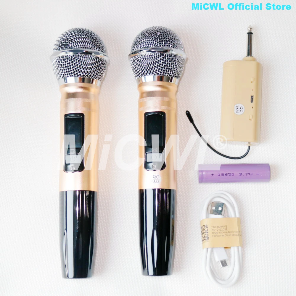 

Portable Wireless 2 Handheld 2 Lavalier Karaoke Microphone System Rechargeable Radio Dual Channel Mics MiCWL TR2