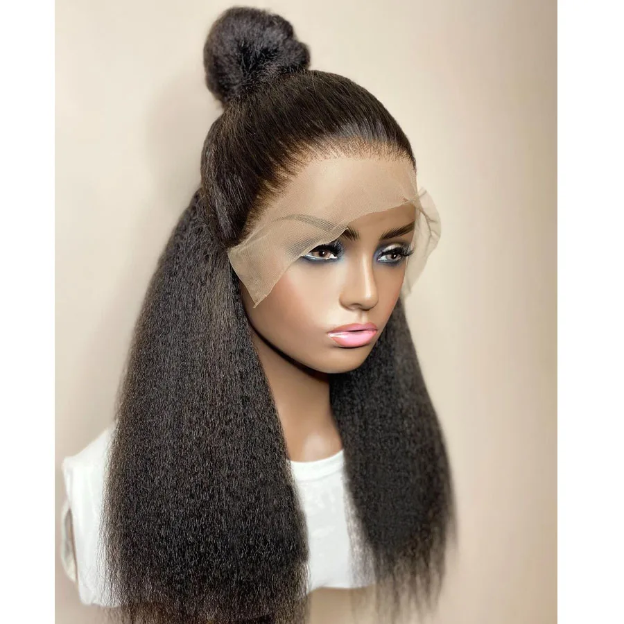

Yaki Straight Natural Black Color Lace Front Synthetic Wig For Black Women With Baby Hair Natural Hairline Cosplay Wigs