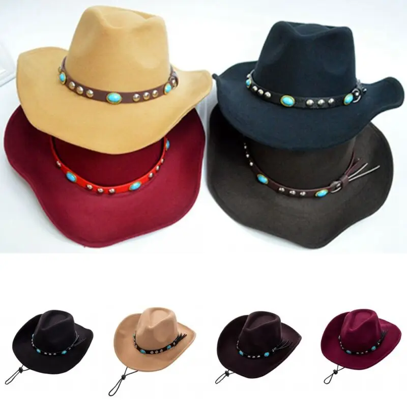 Шерстяная ковбойская шляпа унисекс с пряжкой на поясе винтажная однотонная