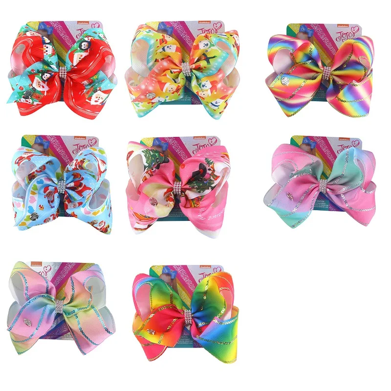 

8" Sequin JoJo Siwa Bow with Hair Clip for Girls Rainbow Handmade Boutique Knot Hairgrips Party Hairpin Fashion Hair Accessories