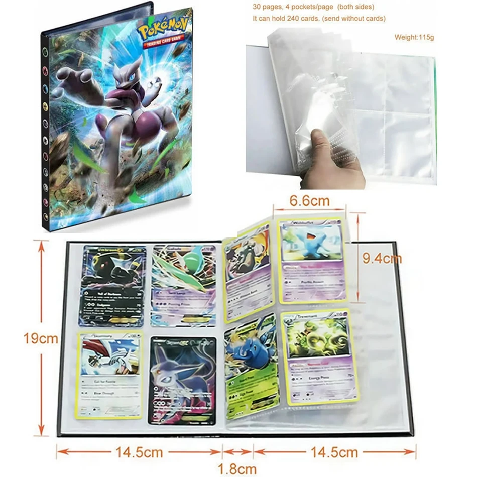 Carpeta de cartas de dibujos animados de Pokemon para ni&ntilde;os, libro de cartas de mapa de Anime, colecci&oacute;n de lista cargada, juguete para regalo, 240 Uds.-2