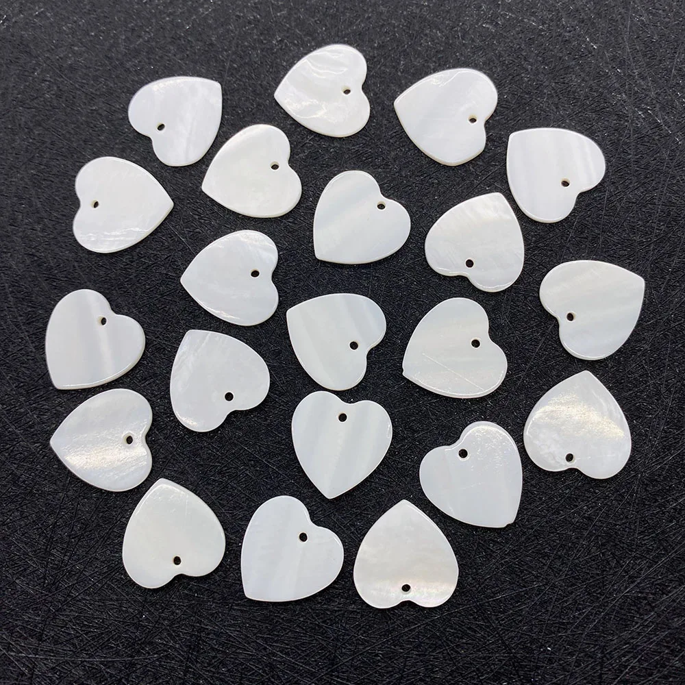 

20 Pieces of Natural Freshwater Shell Pendants with Heart-shaped White Carved Perforations To Make Charm Bracelet Necklaces