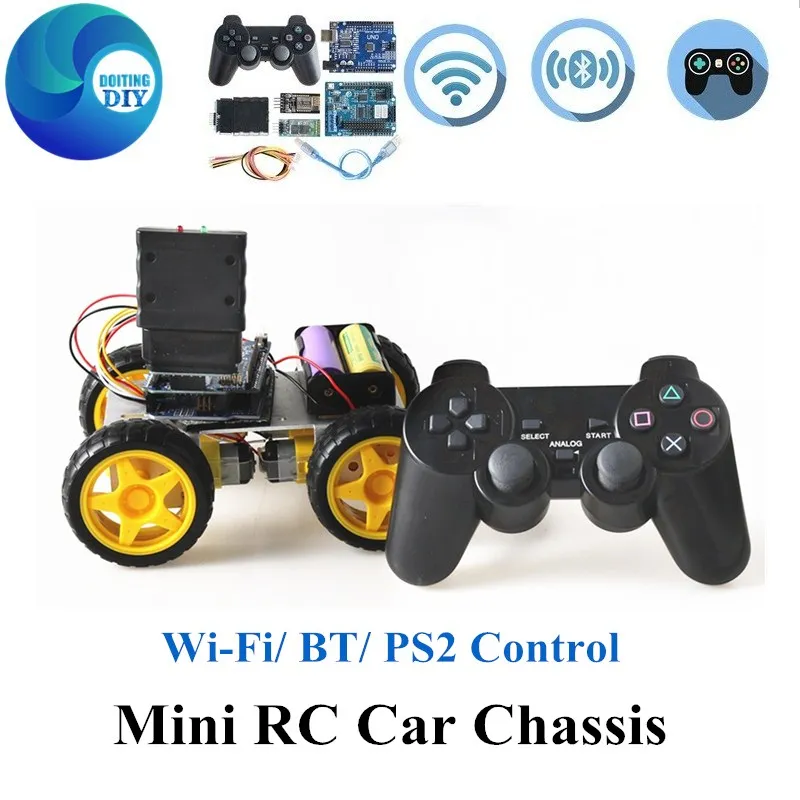 WIFI/ BT/ PS2 Version Mini Metal RC Smart Robot 4WD Car Chassis C101 With 4 TT Motor Wheel/Metal Panel For Arduino Uno R3 Diy | Игрушки и