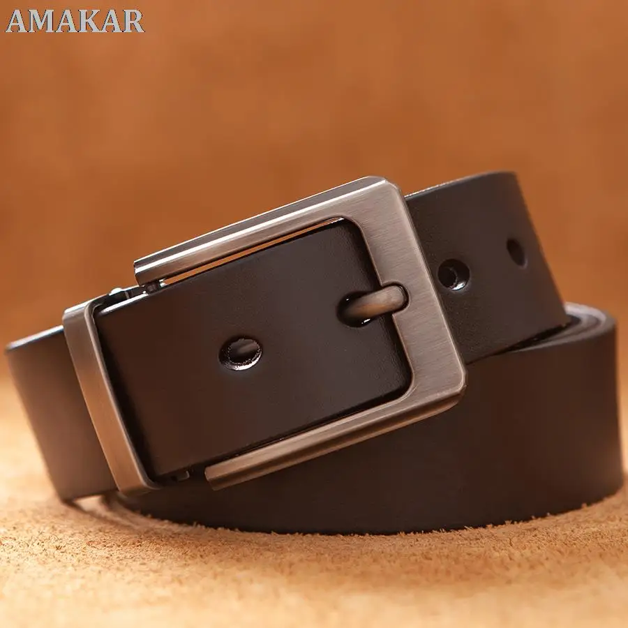 

Cowhide Genuine Leather Belts for Men Male Pin Buckle Jeans Waist Belt Mens Black Brown Commuter business Belt Ceinture Homme