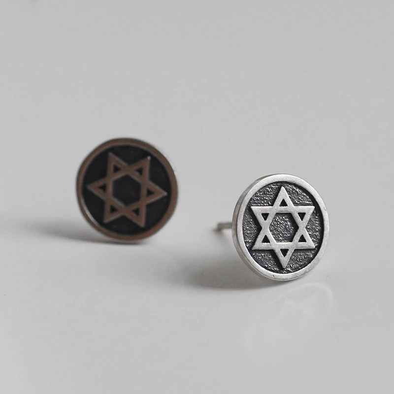 Серьги-гвоздики из серебра 925 пробы в стиле ретро с шестью острыми звездами |