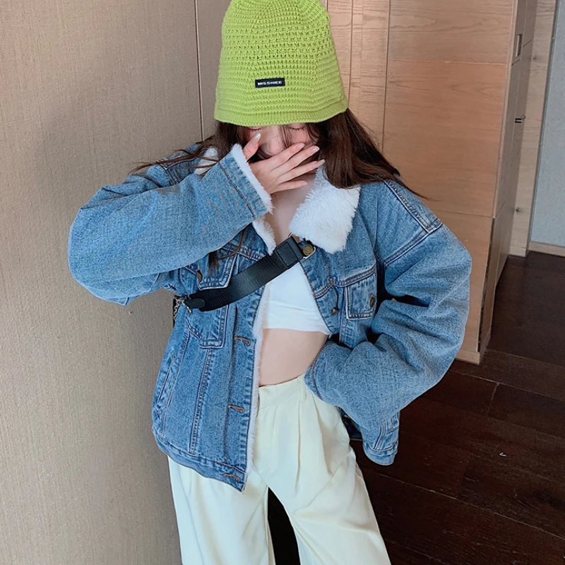 Женская джинсовая куртка-карго JMPRS Короткая свободная куртка с бархатной