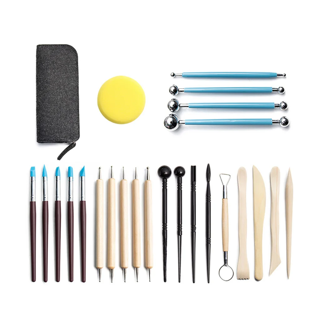 

24PC Sculpting Tool Pottery Tools Wood Handle Pottery Set Wax Carving Sculpt Smoothing Polymer Shapers Pottery Clay Ceramic Tool