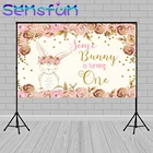 Виниловый фон для фотосъемки на 1-й день рождения с изображением кролика, розового кролика, девочки