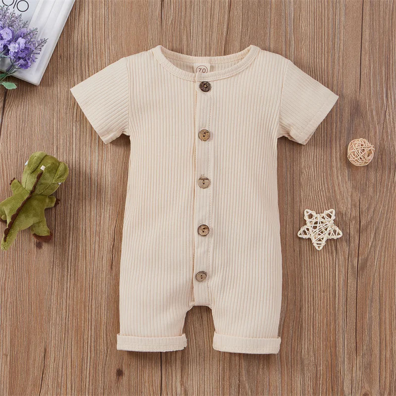 

Infants Toddlers Baby Boys Girls Summer Casual Romper Solid Color O-Neck Short Sleeve Jumpsuits For 0-18M Baby Kids Clothing