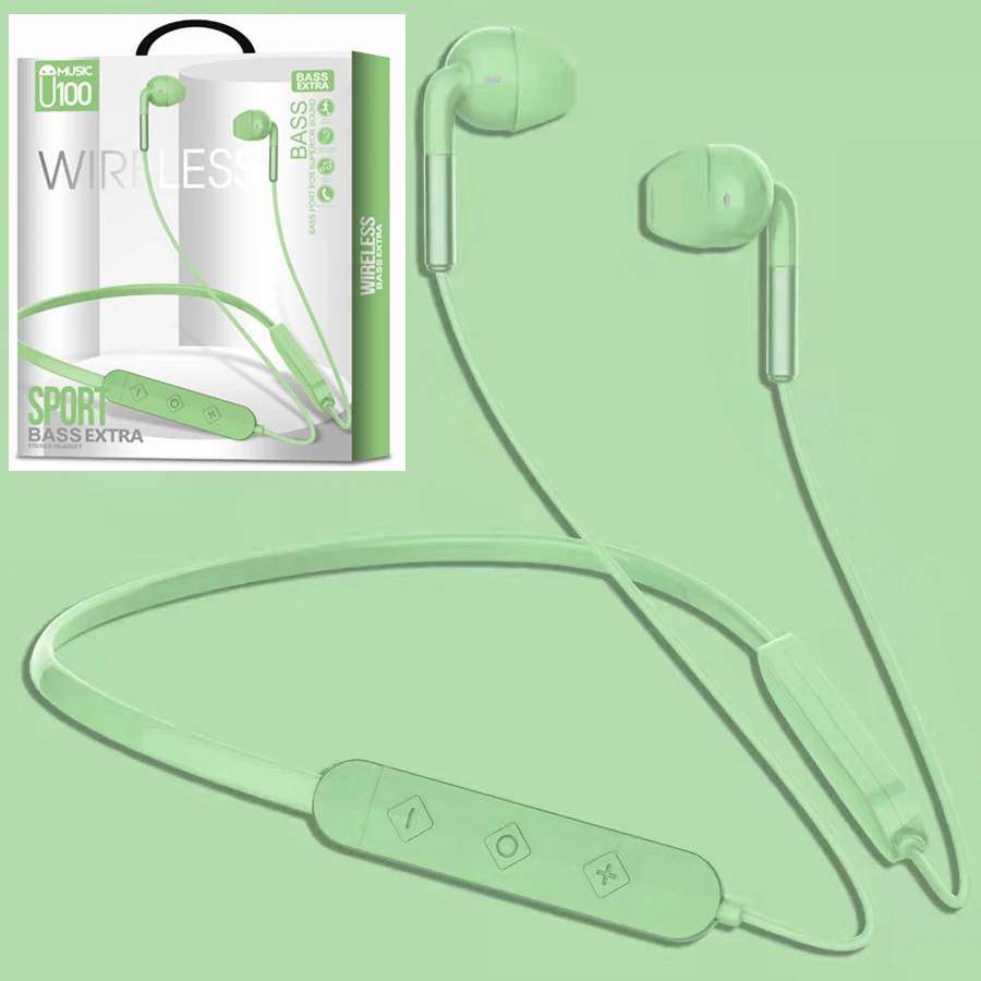 

U100 Sport Bluetooth-compatible 5.0 Earphone Hifi Stereo Wireless Neckband Headset With Card Noise Canceling With Microphone