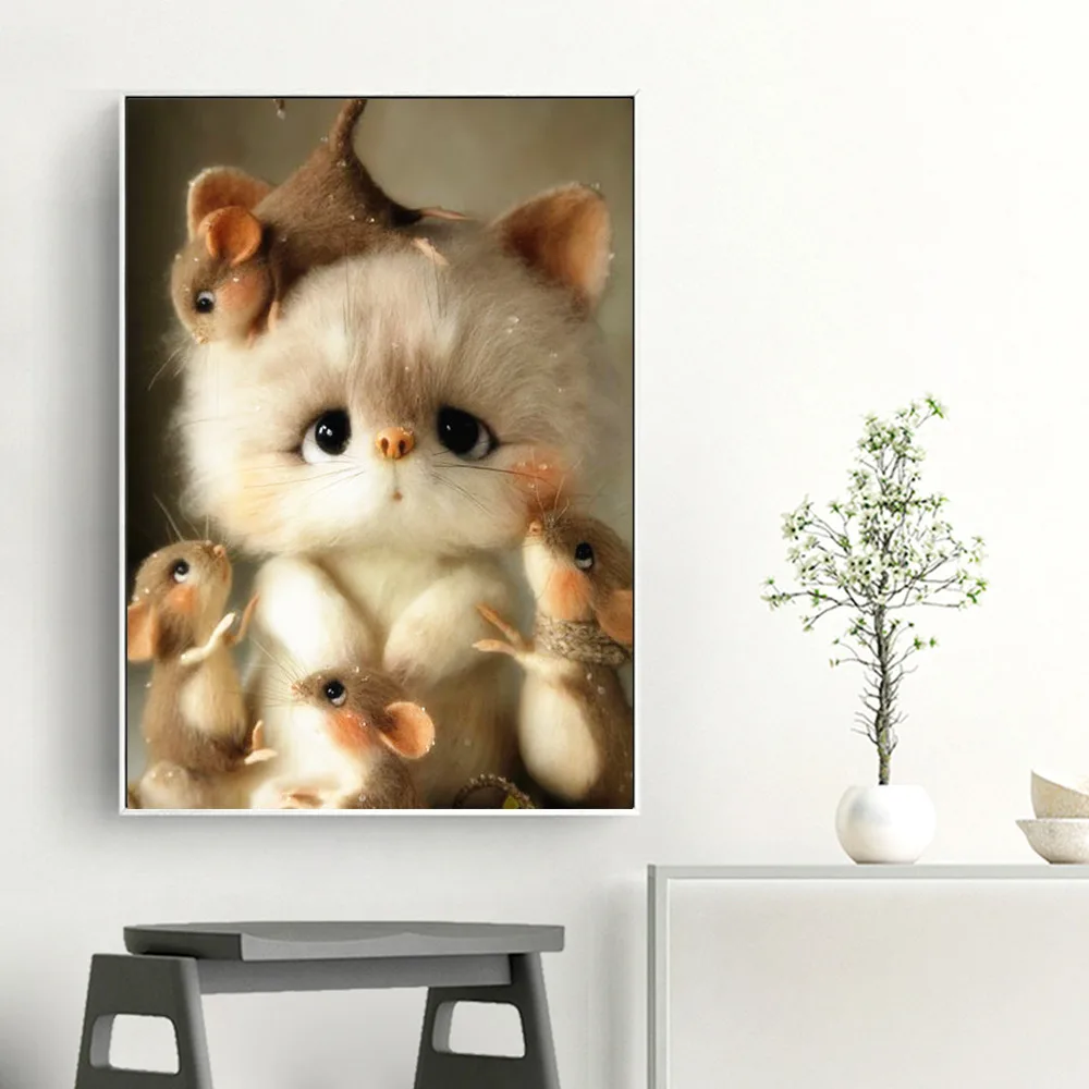Huacan Diamond Painting Full Drill Cat Embroidery Mouse Diy Mosaic Animal Pictures With Rhinestones|Алмазная мозаика и