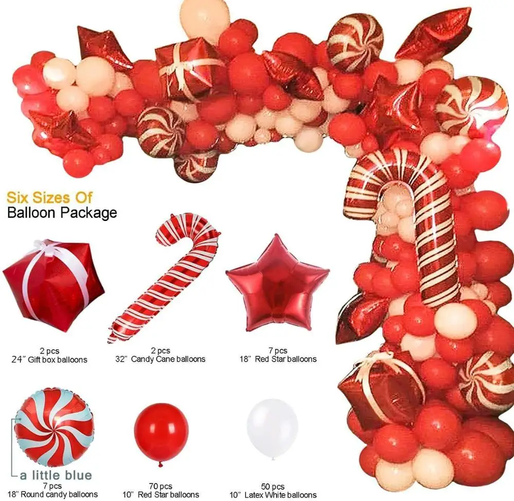 142Pcs Christmas Balloon Garland Arch kit Red White Candy Star Balloons Gift Box for Party Decor | Дом и сад