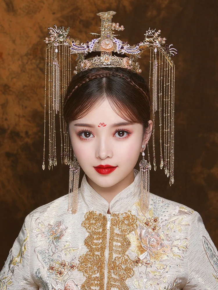 NiuShuya роскошная китайская традиционная диадема феникса длинная кисточка Hairwear Cheongsam свадебный головной убор свадебные аксессуары для волос