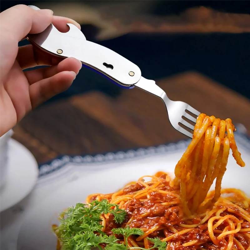 

Portable Tablespoon Set 4 In 1 Foldable Spoon Knife Fork Bottle Opener Stainless Steel Folding Pocket Kits Outdoor Tableware Set