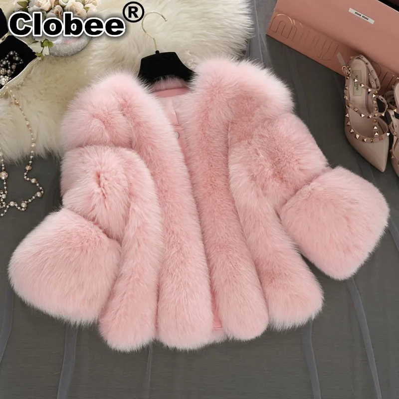 2019 пальто из искусственного меха зимняя женская куртка лисьего Розовая белая