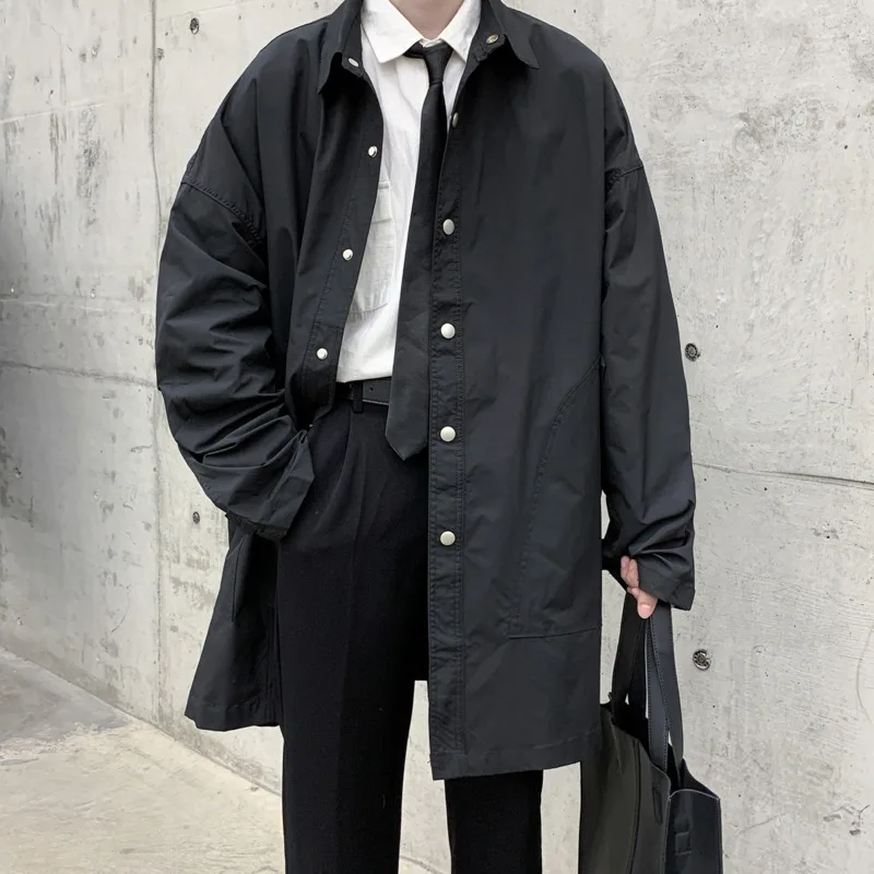 

Black Blue Apricot Trench Coat Men's Fashion Long Coat Men Korean Loose Casual Oversized Windbreaker Jacket Mens Overcoat S-XL