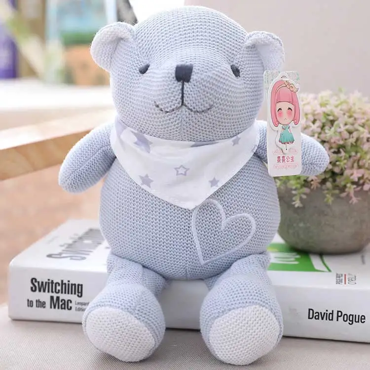 Gray Bear Новинка, вязанная шерсть, мягкие игрушки животных для малышей, мягкая плюшевая игрушка с рисунком медведя, собаки, руббит, разглаживающая Успокаивающая кукла для малышей, младенцев, детей - Цвет: Gray Bear