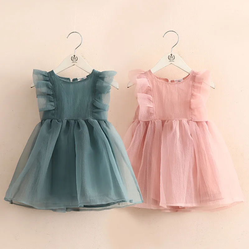 

2022 Hot Summer New 2 3 4-10 Years Kids Clothing Baby Birthday Party Show Princess Vest Tops Girl Solid Sleeveless Mesh Dress