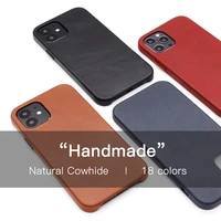handmade genuine leather case for iphone 12 pro max mini 11 xs x xr luxury retro waxed cow metal button phone cases back cover