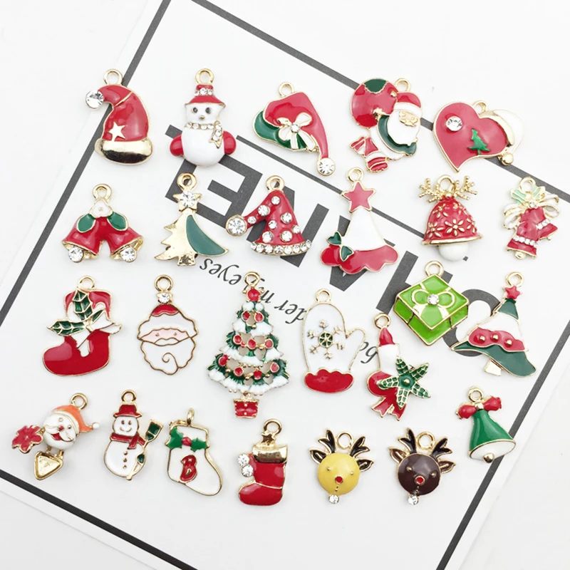 2019 Enamel inlaid rhinestone Christmas series alloy pendants hair accessories material bracelet earrings diy jewelry accessorie | Украшения